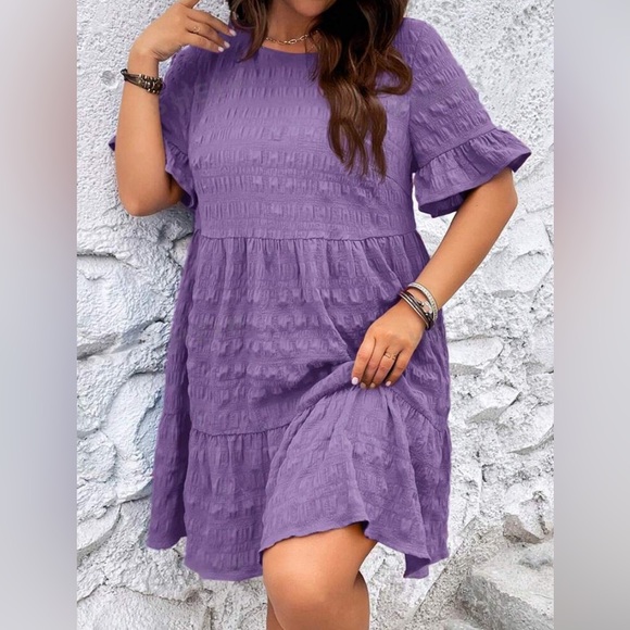 Shein lune plus size women’s solid color simple daily dress purple, size… - Picture 3 of 9